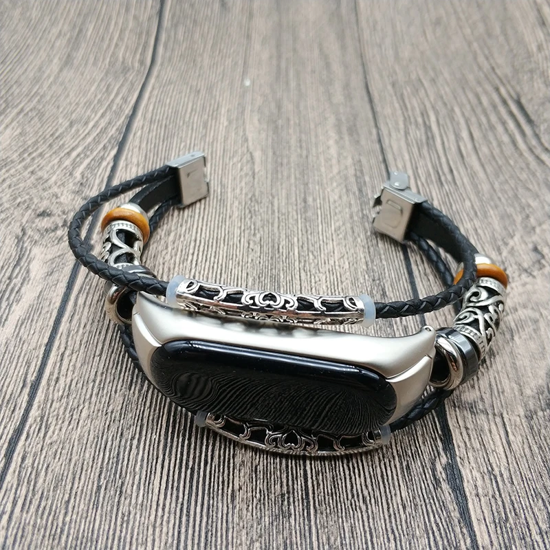 Ремешок для часов Xiaomi Band 3 браслет из натуральной кожи в стиле ретро с ювелирными
