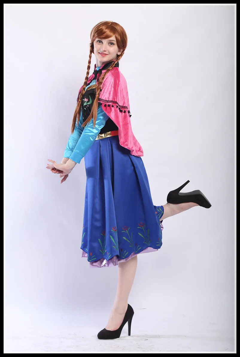 New Snow Queen Princess Anna Made Cosplay Costume For Adult Womens With Cloak Coronation Dress Plus Size XXL Drop Shipping |