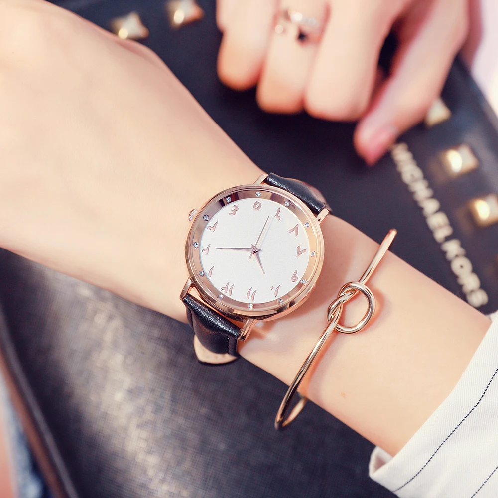 Часы женские Reloj Hombre Numeros arabe. Ремешок для часов из натуральной кожи. Японские кварцевые часы