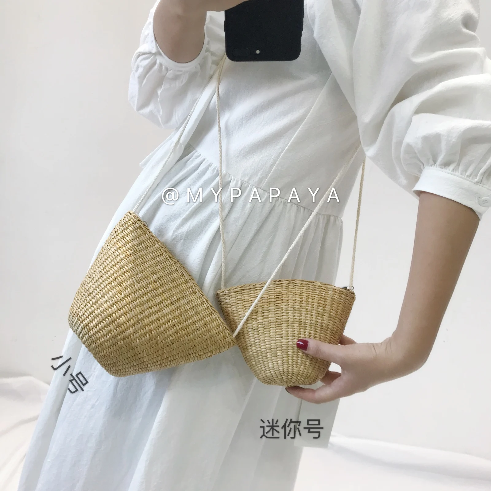 

Girl Women Summer Handmade Straw Bag Lady Crossbody Bags for Women Mini Beach Shoulder Bag Handbag with Cotton Zipper Bag Inside