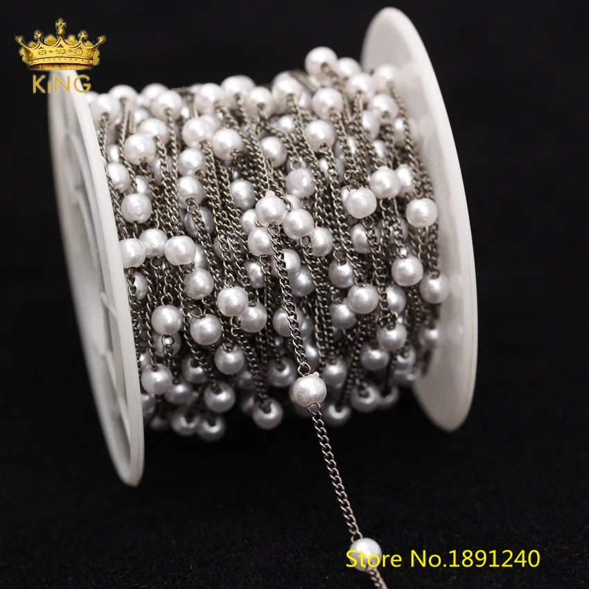 

5M/lot Summer Rosary Chains for Jewelry Making,4mm Simulated Pearl Glass Beaded Chains Findings Wholesale Lot