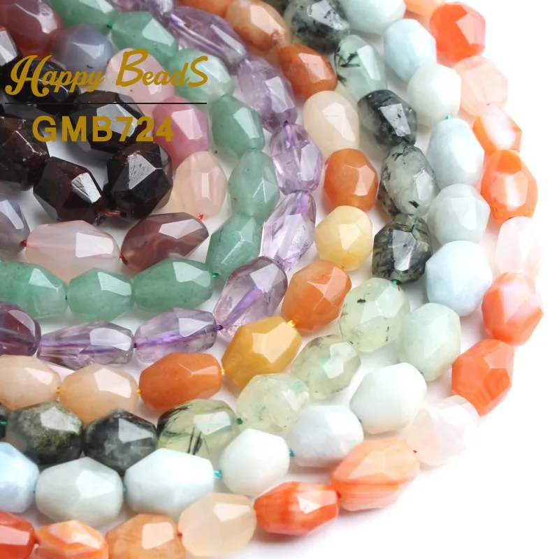 8x12mm Natural Stone Faceted Genuine Agates Jades Aquamarines Beads Loose Spacer For Jewelry Making DIY Bracelet Necklace | Украшения и