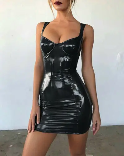 Женское облегающее платье из искусственной кожи вечерние короткие