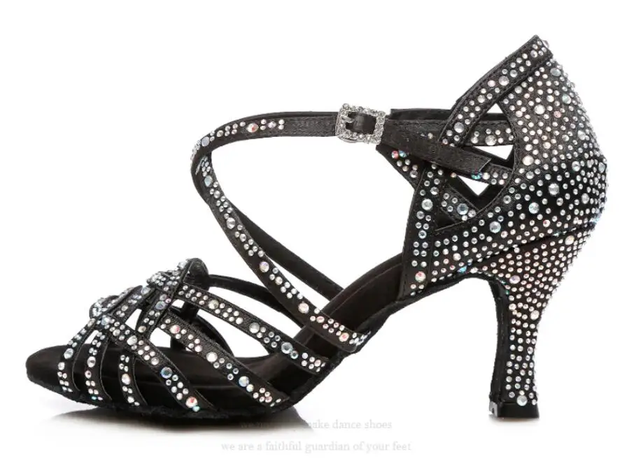 black heel 9cm Женская танцевальная обувь для сальсы; женская обувь для танцев на квадратном каблуке; Обувь для бальных танцев; обувь для латиноамериканских танцев; джазовый вальс; обувь для вечеринок; Черный каблук; JuseDanc - Цвет: black heel 9cm