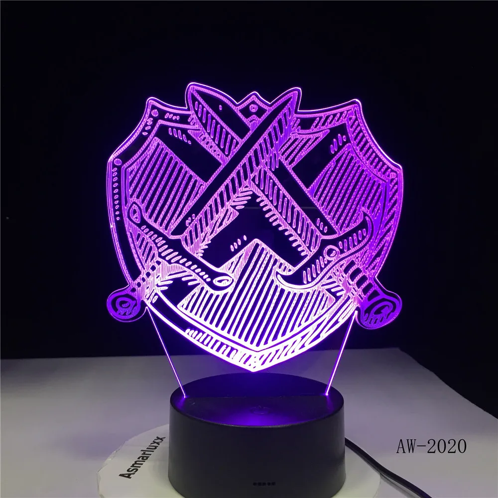 Настольная лампа с крестиком и мечом светильник 3D Led визуальная прикроватная