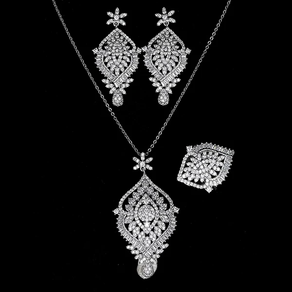 white gold Набор украшений ожерелье серьги кольцо Набор Новая Мода Тренд роскошный дизайн Элегантный для женщин CN1105 ожерелье из нержавеющей стали набор - Окраска металла: white gold