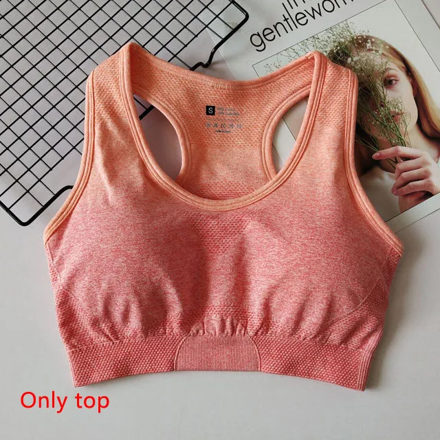 Orange bra Комплект из 3 предметов для йоги, бесшовные леггинсы с эффектом омбре, спортивный бюстгальтер+ укороченный топ с длинным рукавом+ женские леггинсы для бега и спортзала, спортивный костюм с высокой талией для фитнеса - Цвет: Orange bra