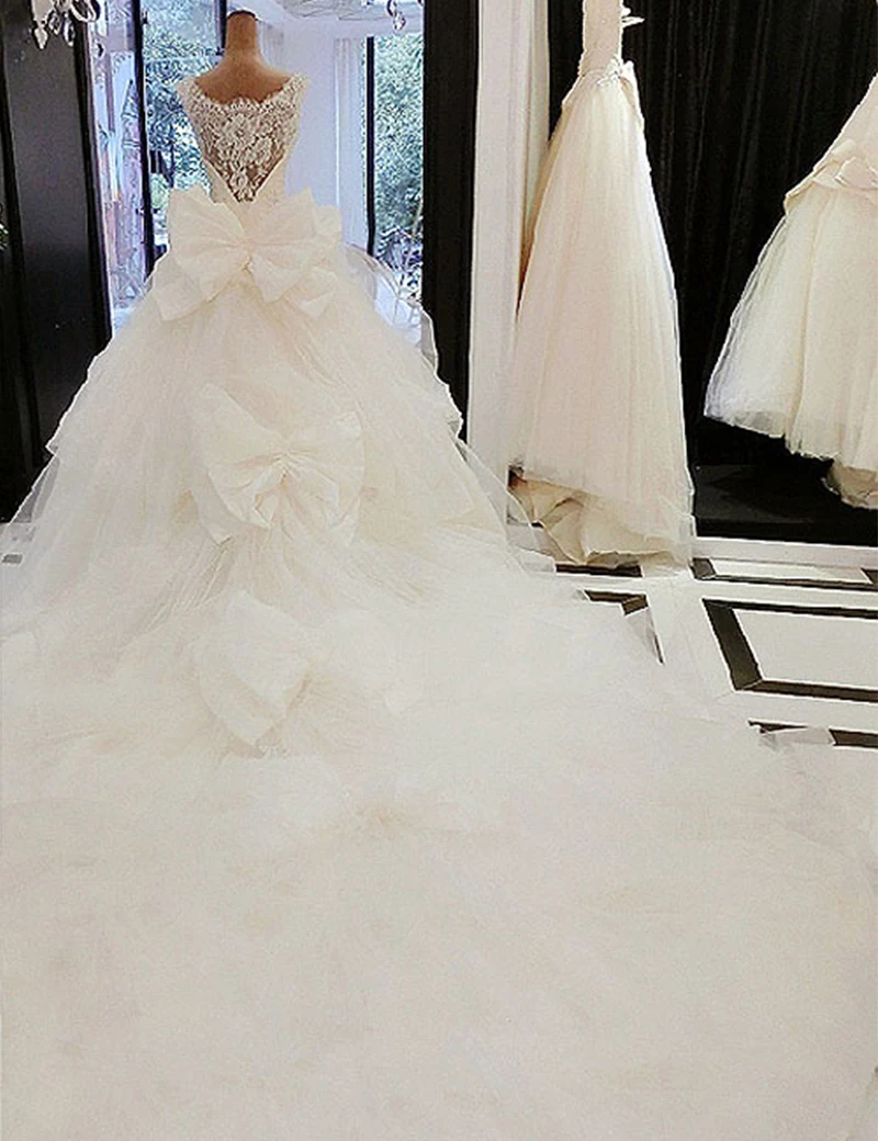 Свадебное платье 2017 Свадебные Длинные с высокой горловиной из бисера Белый Кот