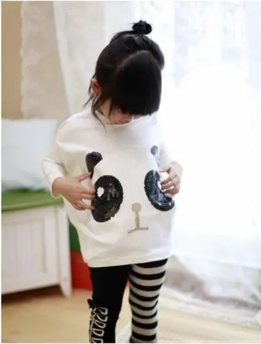 Lovely baby Girls Kids clothes set 2Pcs suit Panda T-shirt+Striped Leggings children's Clothing sets | Детская одежда и обувь