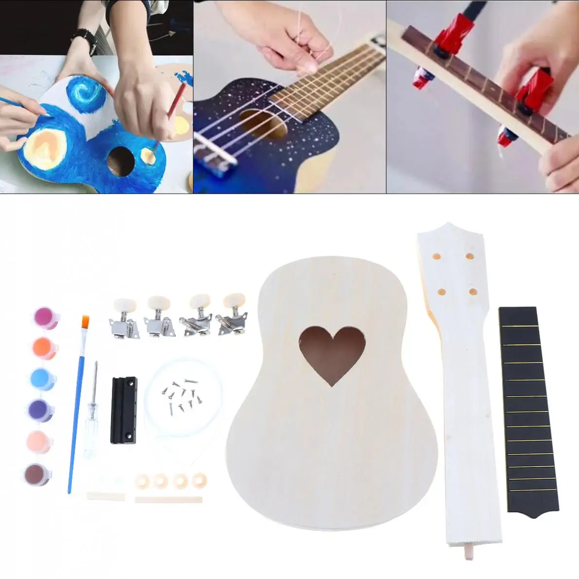 21 дюймов Высокое качество миниатюрная гитара укулеле DIY Kit липа с видами Форма