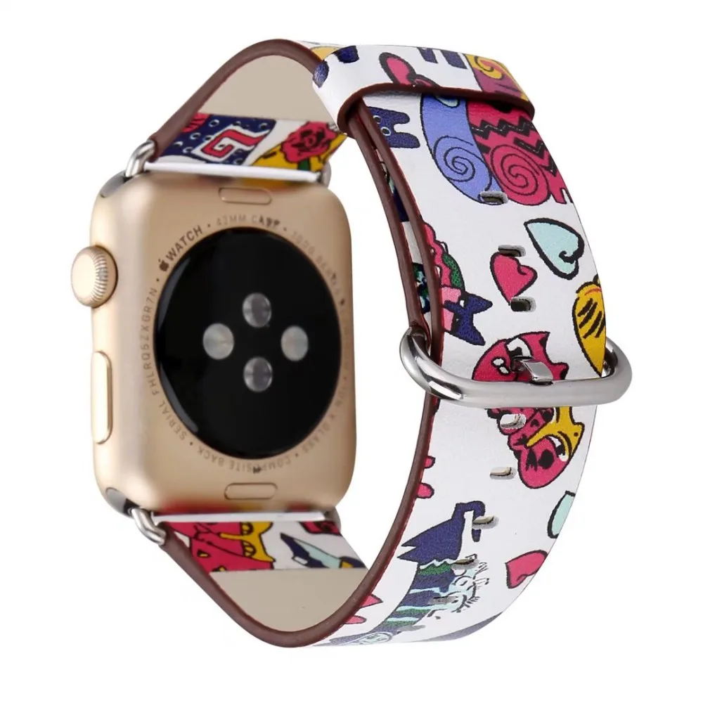 DAHASE Skull PU Leather Strap for Apple Watch Band Series 1/2/3 38mm 42mm Stars Cat Dots Watchbands iWatch Accessories | Наручные часы