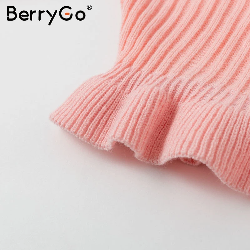 Женский укороченный свитер BerryGo Розовый пуловер с оборками в викторианском стиле