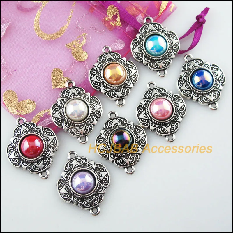 

8Pcs Tibetan Silver Flower Mixed Acrylic Charms Pendant Connectors 23.5x30mm