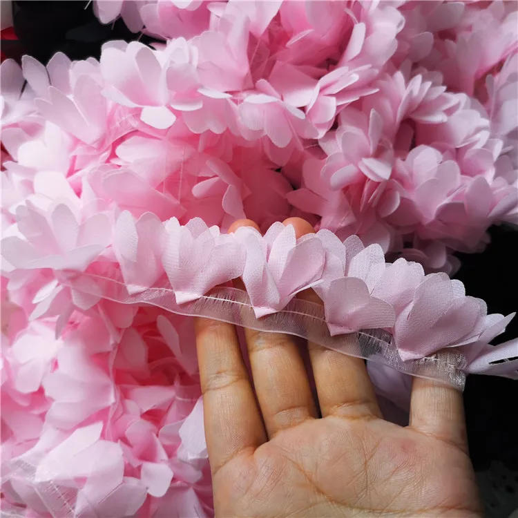 

New arrival handmade quality diy pink 3D chiffon flower doll dress wedding dress lace accessories For Sewing Decoration