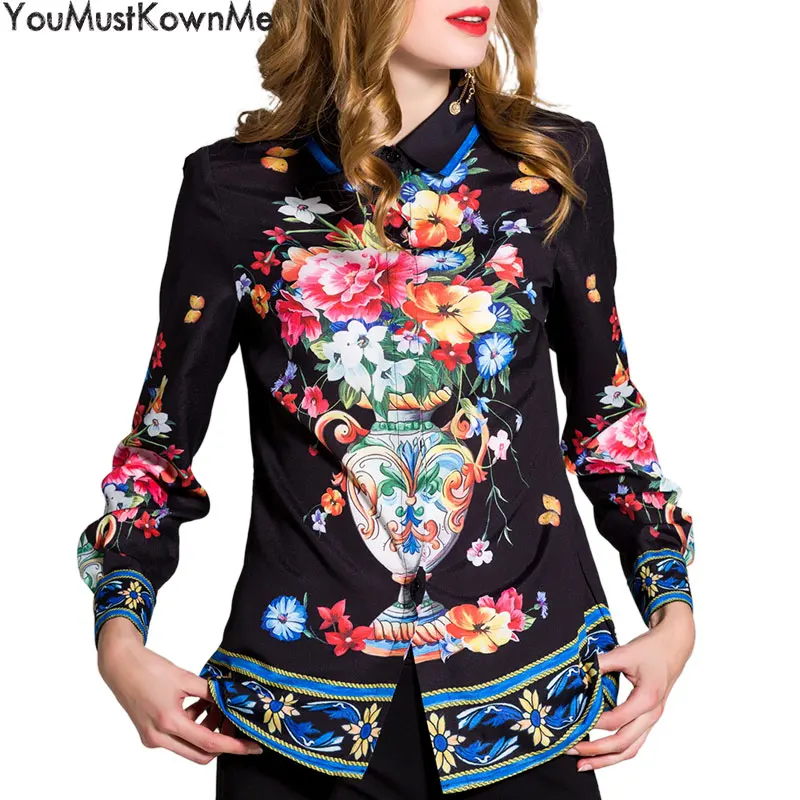 2019 women spring summe top blouses long sleeve shirts elegant floral print fashion lady plus size 3xl Shirt |