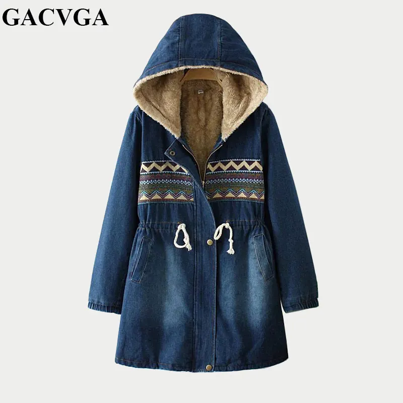 Женская теплая джинсовая куртка GACVGA Повседневная Верхняя одежда на шнуровке