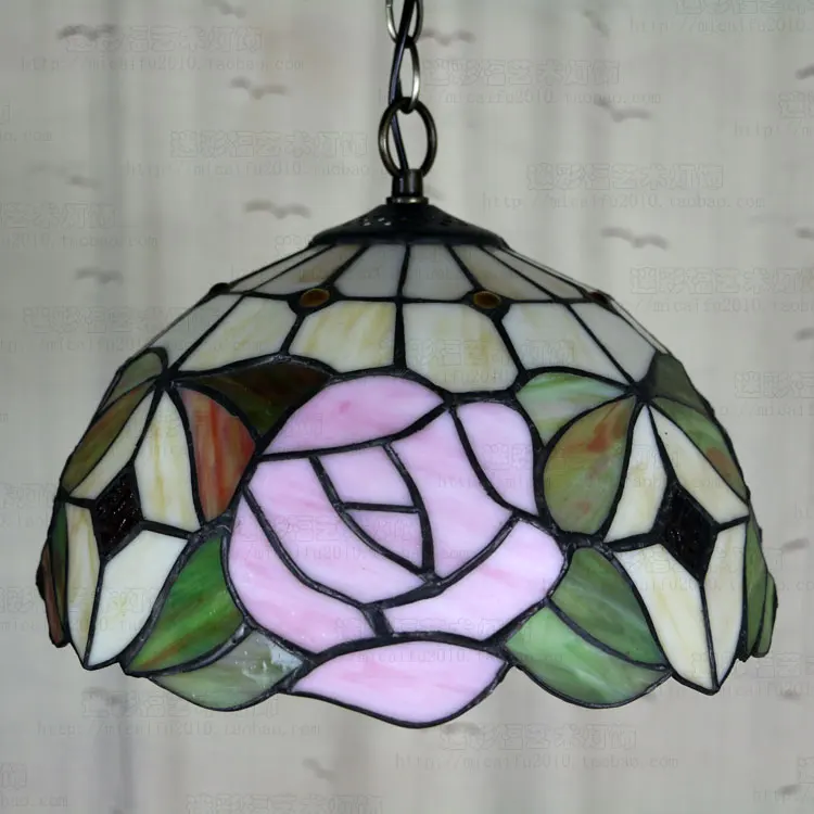 

10 Inch Country rose Tiffany pendant light Country Style Stained Glass Lamp for Bedroom E27 110-240V