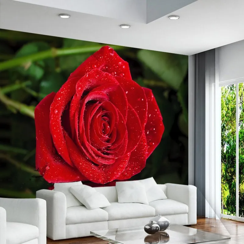 Фото обои романтические красные розы отражения ТВ настенные украшения росписи
