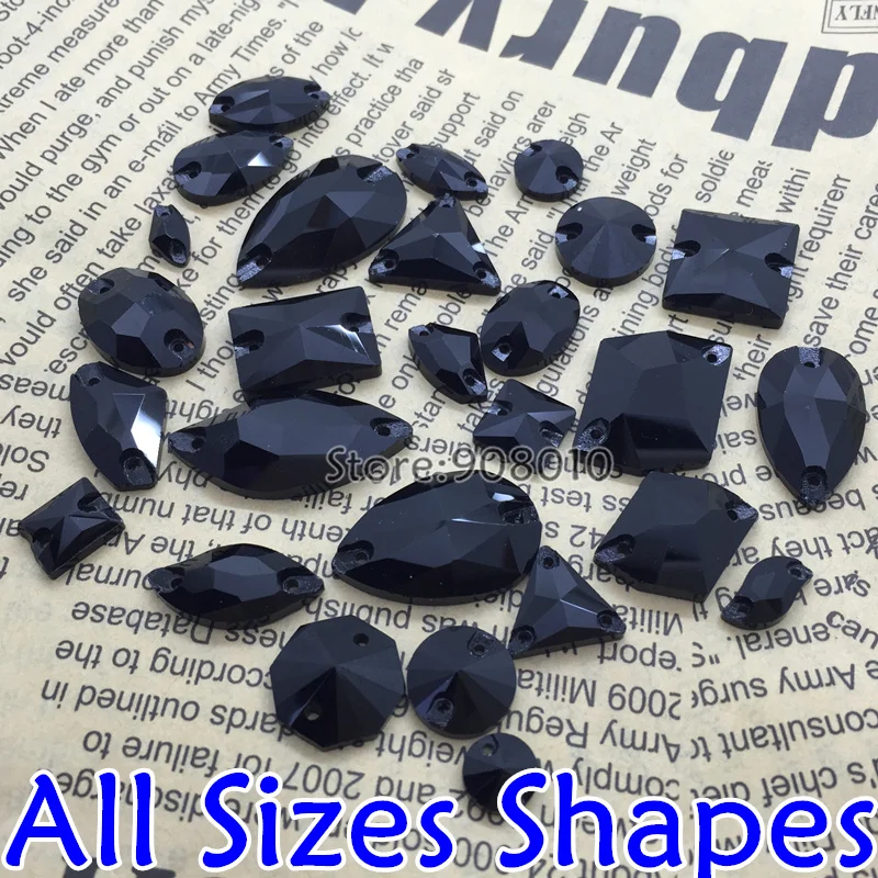 Оптовая продажа струйных черных расшитых стеклянных хрустальных камней с