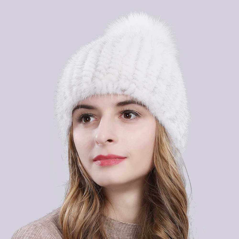 Русские милые зимние шапки из натурального меха норки шапка эластичные вязаные