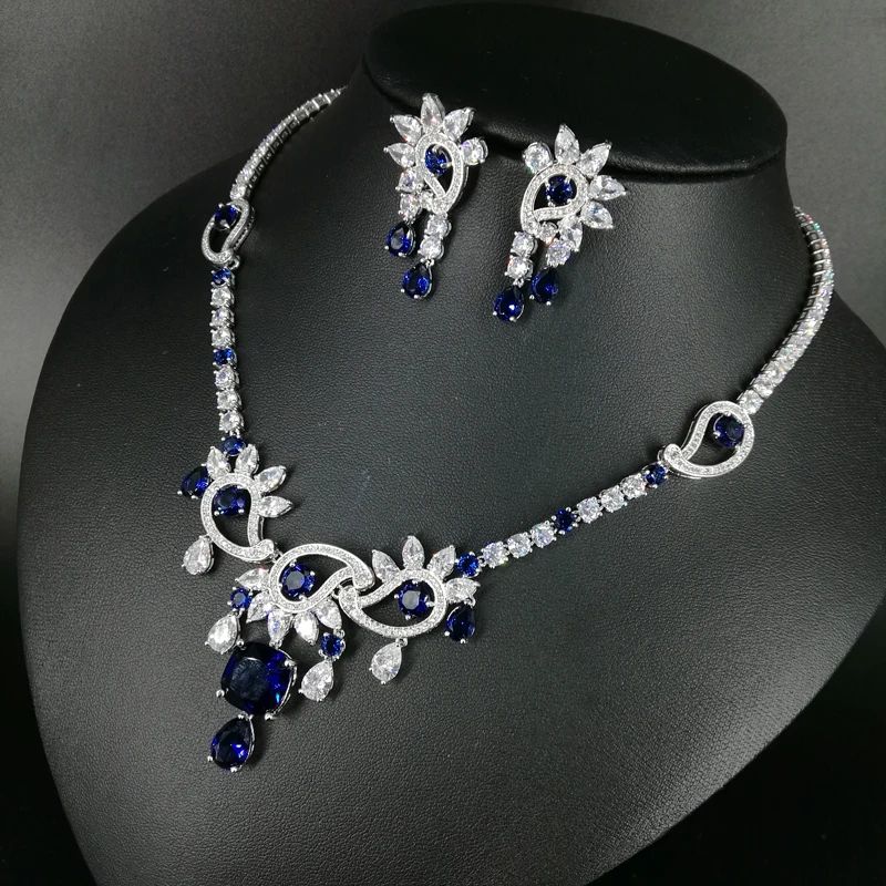 Новое модное романтическое синее циркониевое ожерелье AAA серьги для свадьбы
