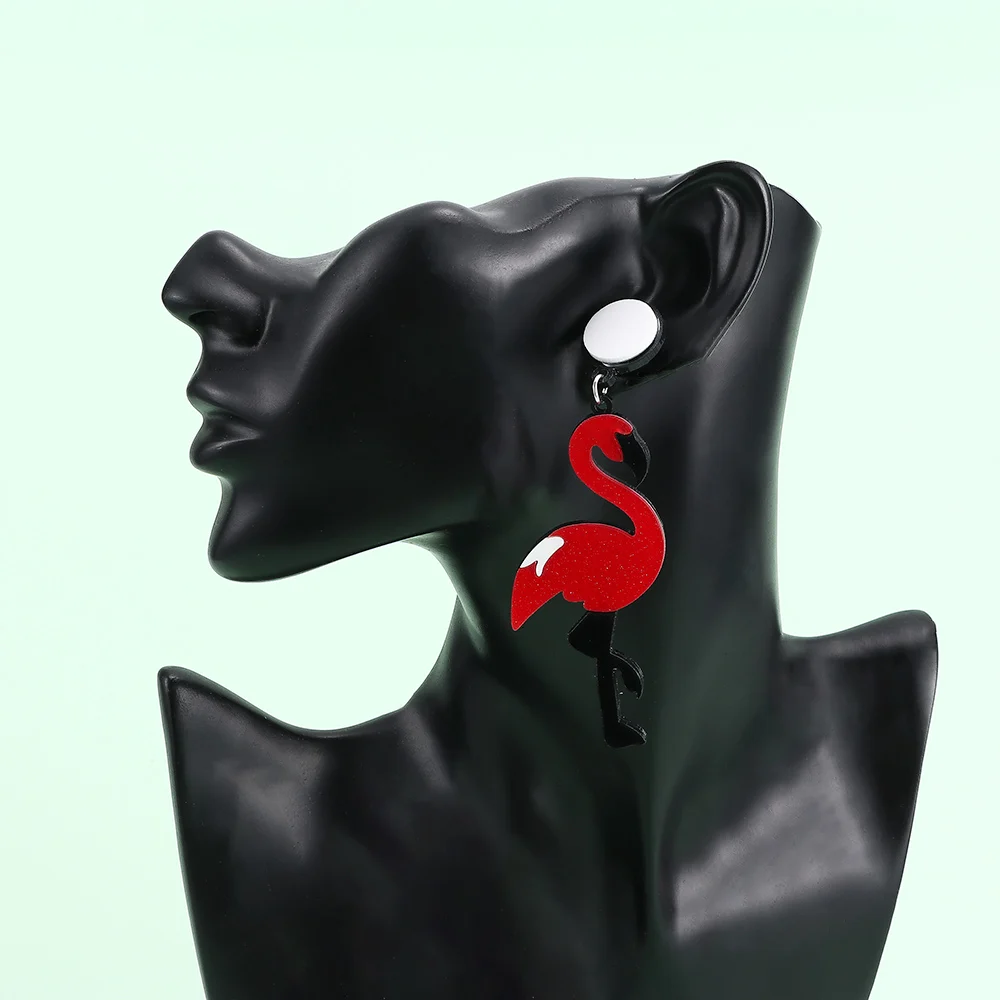 Женские серьги-подвески в форме птицы с изображением животного розового и