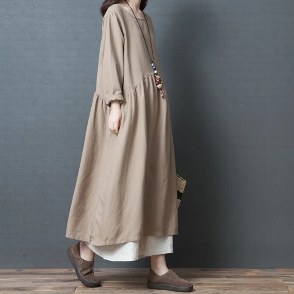 Boho хлопковое льняное платье большие размеры Длинные Макси платья 2020 лето-осень с