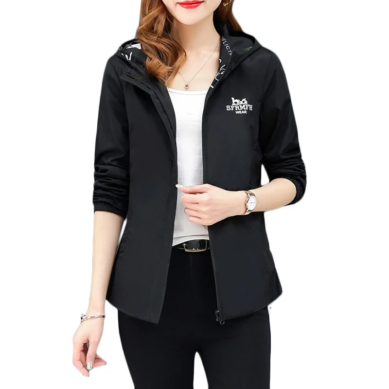 

2019 New Spring Autumn Jacket Coat Women Fashion Double-sided wear Plus size coats Women's loose Casual Hooded Outerwear 4XL F26