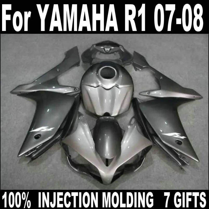 Подходит для 100% инжекционного метода литья Обтекатели Yamaha R1 2007 2008 серебристый