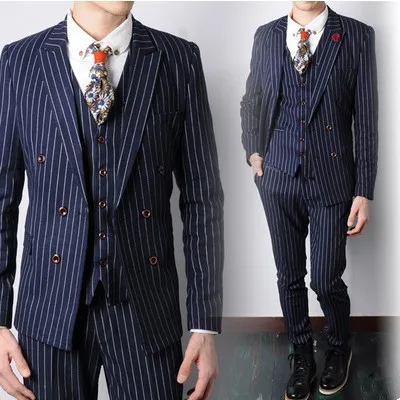 2017 Новый мужской вертикальный полосатый костюм мужские тонкие свадебные костюмы