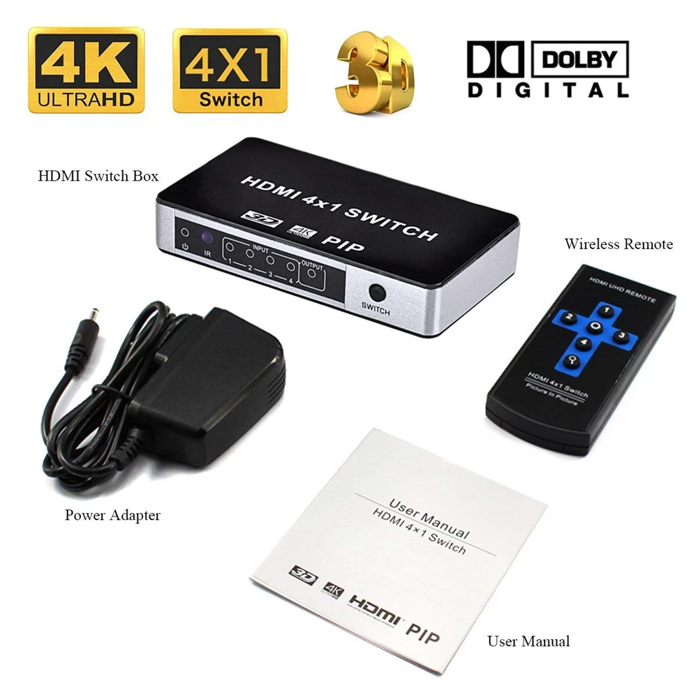 Navceker ZY HS14B 4K HDMI переключатель сплиттер PIP 4x1 с ИК пультом дистанционного