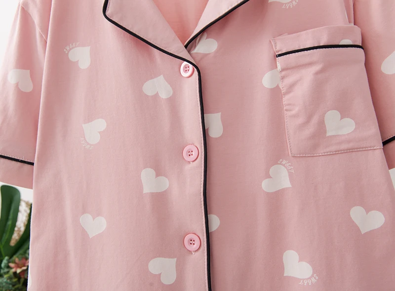 Плюс Pijama 4XL 5XL Женские Сердца Печатает пижаму с коротким рукавом шорты пижамы Хлопок Домашняя одежда розовые пижамы
