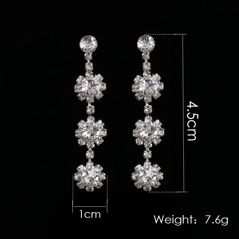 TREAZY Charm Flower Crystal Long Earrings for Women Jewelry Silver Color Rhinestone Bridal Wedding Drop Femme Brincos | Украшения и