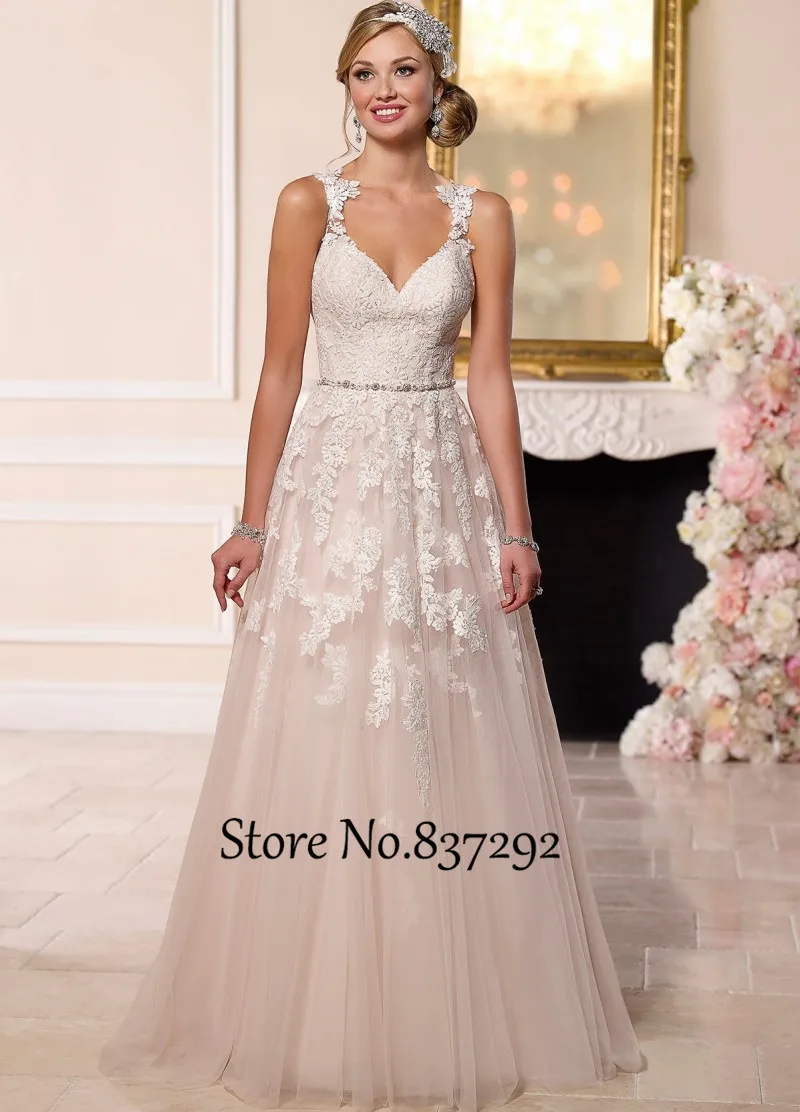 Boho Винтаж Свадебное Платье 2016 Кружева Невесты Платья Свадебные Линия Кристалл