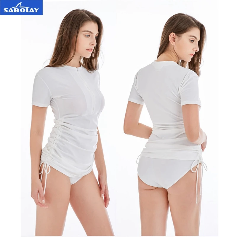 SABOLAY Women Rash Guards Quick Dry Swimwear Female Swimsuits Bodysuit Short Sleeves Beach Bathing Suits Skirt And Underpants | Спорт и