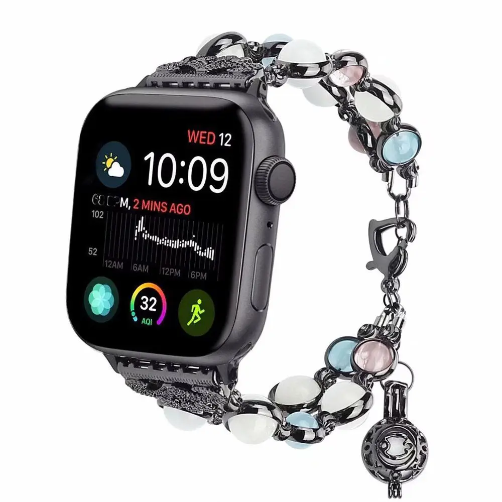 

Модный Блестящий Браслет для Apple Watch Band Series SE/6/5/4/3/2, металлический ремешок с бусинами для женщин, для iWatch 38 мм 42 мм 40/44 мм