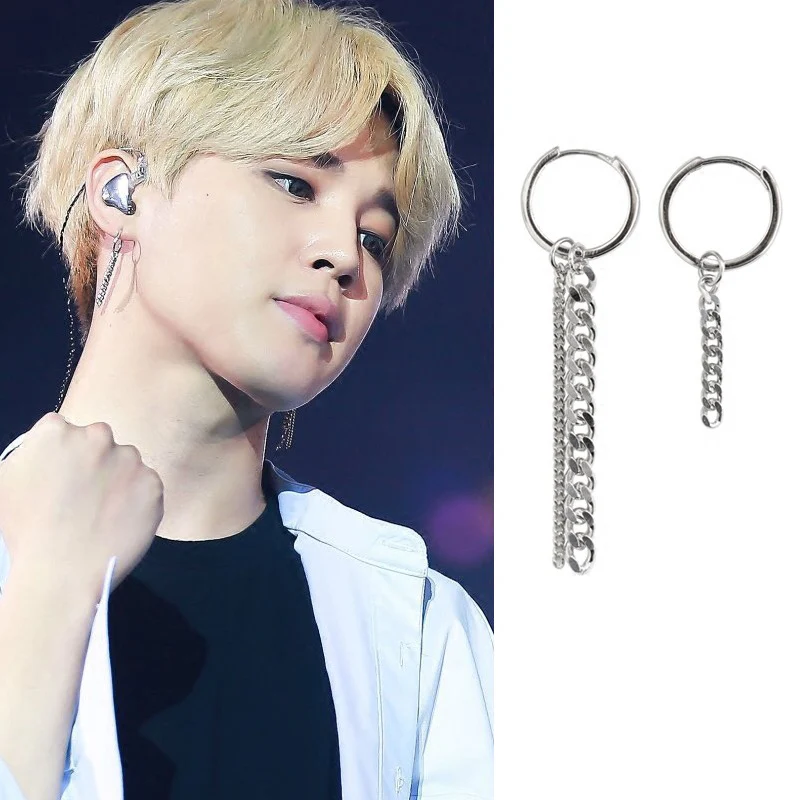 BTS 100% чистый 925 пробы серебряные серьги длинные провода украшения для мужчин и