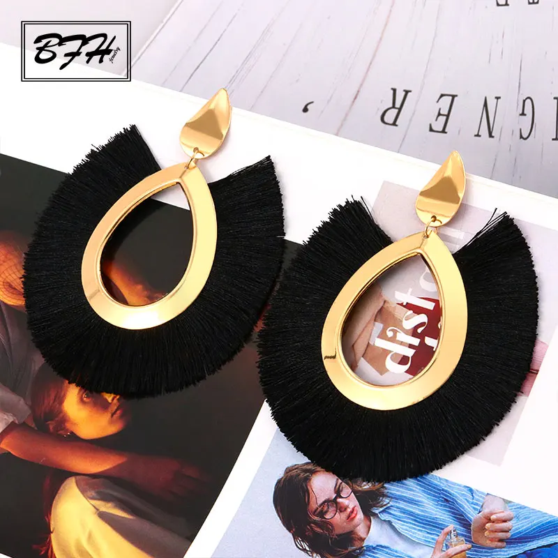 BFH Bohemian Big Drop Earrings for Women Lady Female Fringe Handmade Brincos Large Fashion Woman Tassel Earring Jewelry
