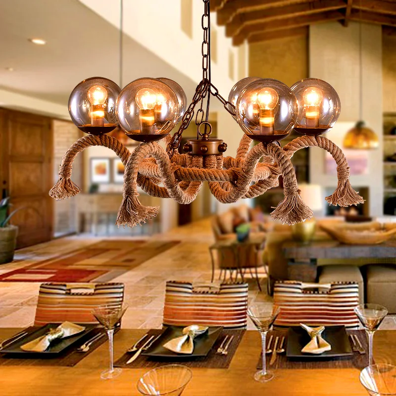 Американский стеклянный подвесной светильник Лофт 6 головок скандинавский Ретро