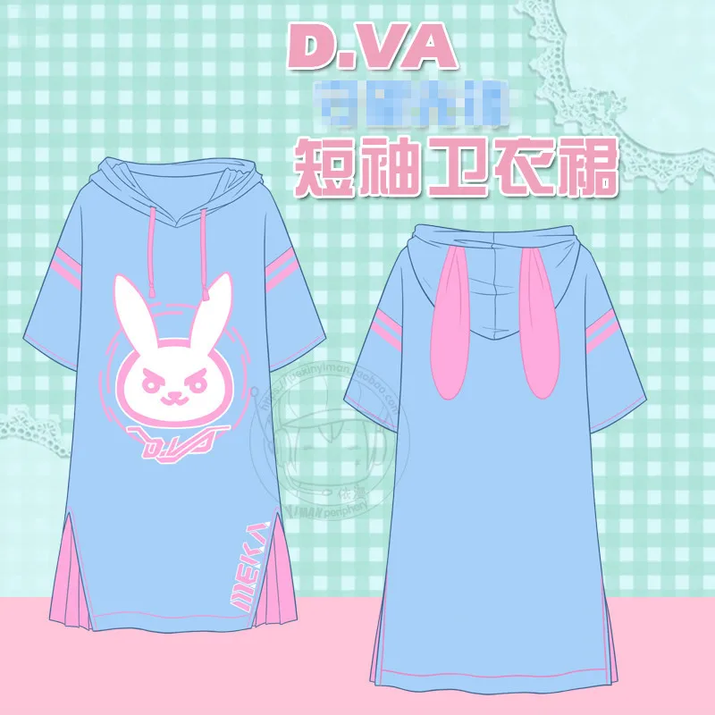 Летнее женское Повседневное платье с капюшоном в стиле Харадзюку D. VA, толстовка с капюшоном с заячьими ушками, длинное платье с капюшоном, Пляжное Короткое мини-платье