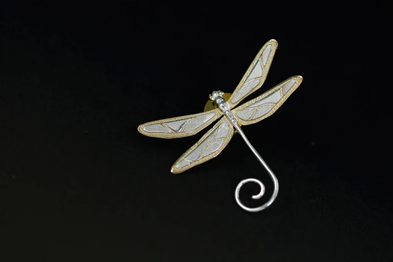 Lotus весело Настоящее серебро 925 проба Натуральный Стиль ручной работы Fine Jewelry Симпатичные Стрекоза броши дизайн брошь для Для женщин