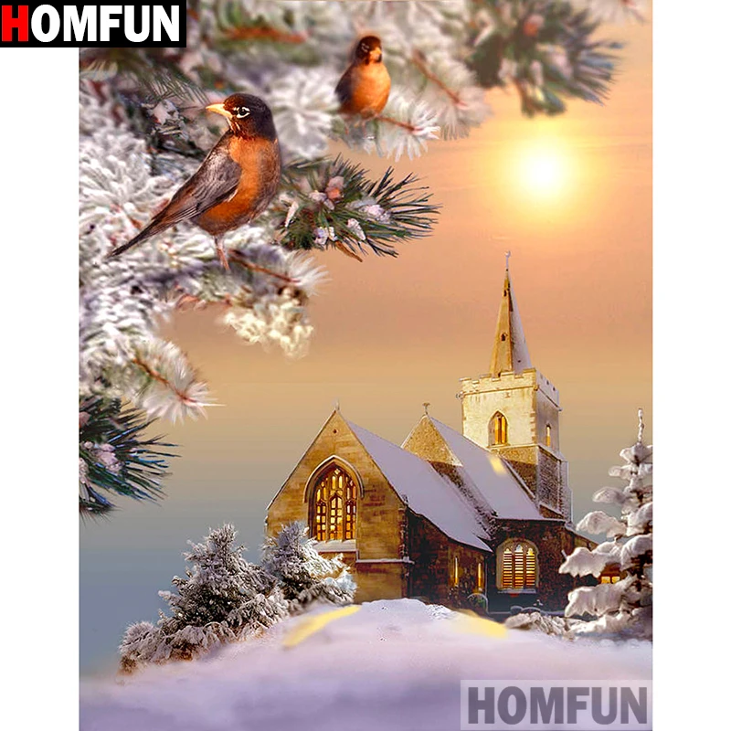 Алмазная живопись HOMFUN Птичий дом картина с полными квадратными/круглыми
