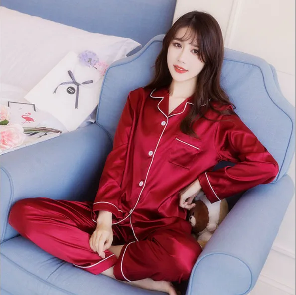 New Style Ladies Sexy Long Sleeved pajamas Silk suit Cardigan girl's Increase the size of a female | Женская одежда