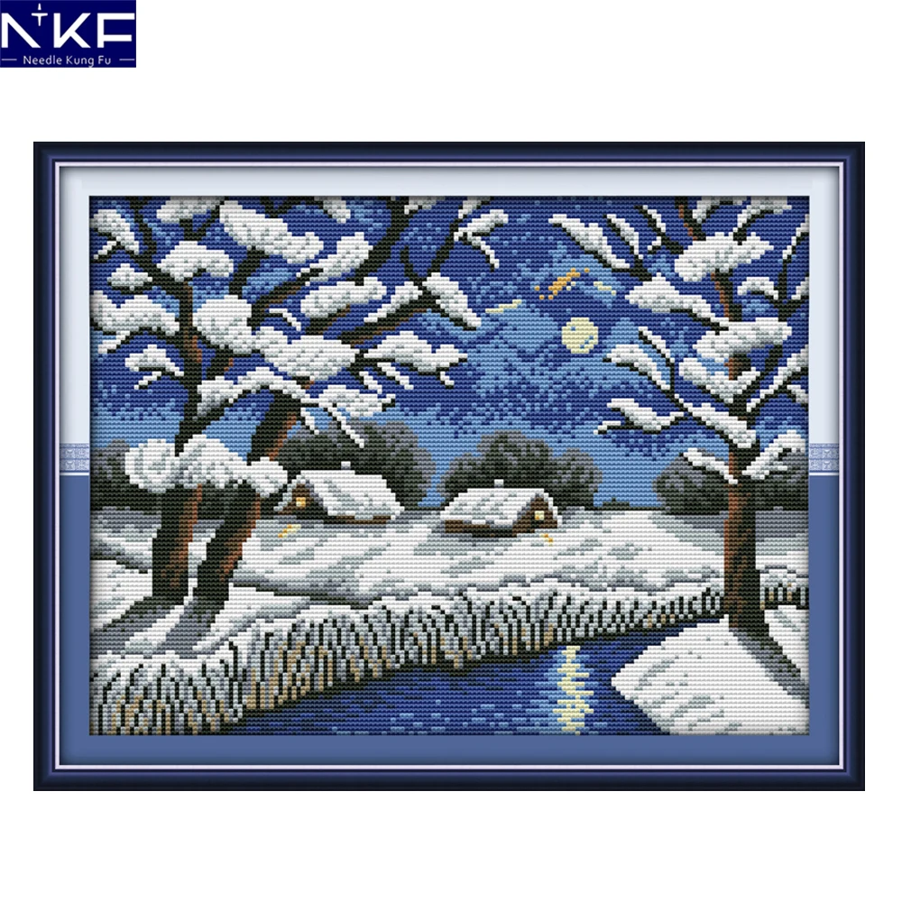 

NKF речной вид зимой вышивка крестиком ручной работы Рукоделие Набор крестиков вышивка дизайн с пейзажем сшивание домашний декор