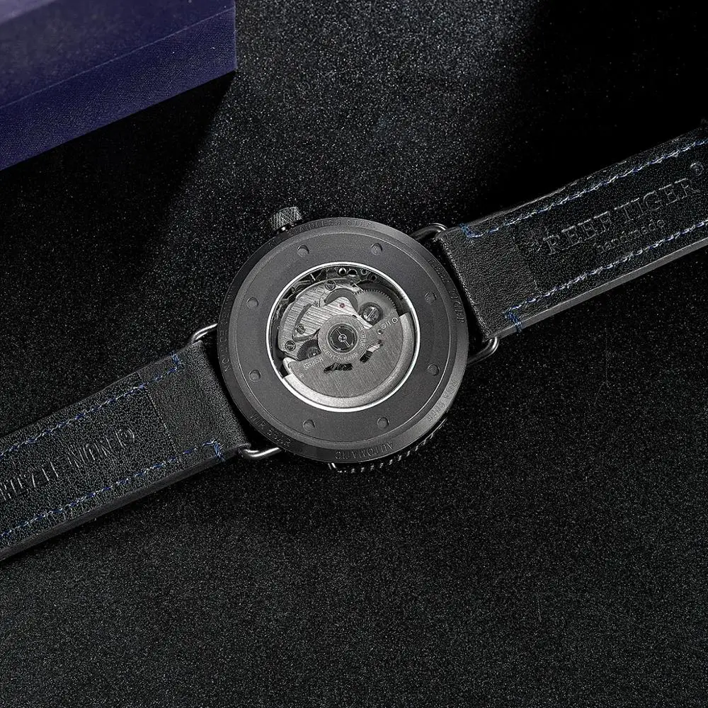 Набор из черного кожаного ремня и Reef Tiger Limited Edition Discover PVD|Мужские механические