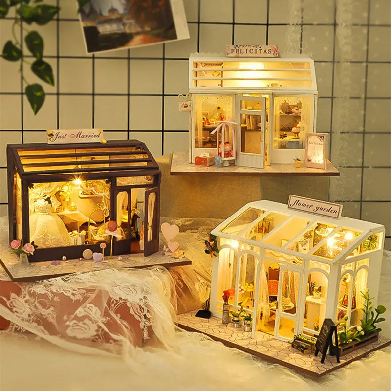 WINCO Деревянный Diy Кукольный дом игрушка миниатюрная коробка головоломка кукольный домик Diy Набор мебель цветок торт магазин модель подарок игрушка для детей