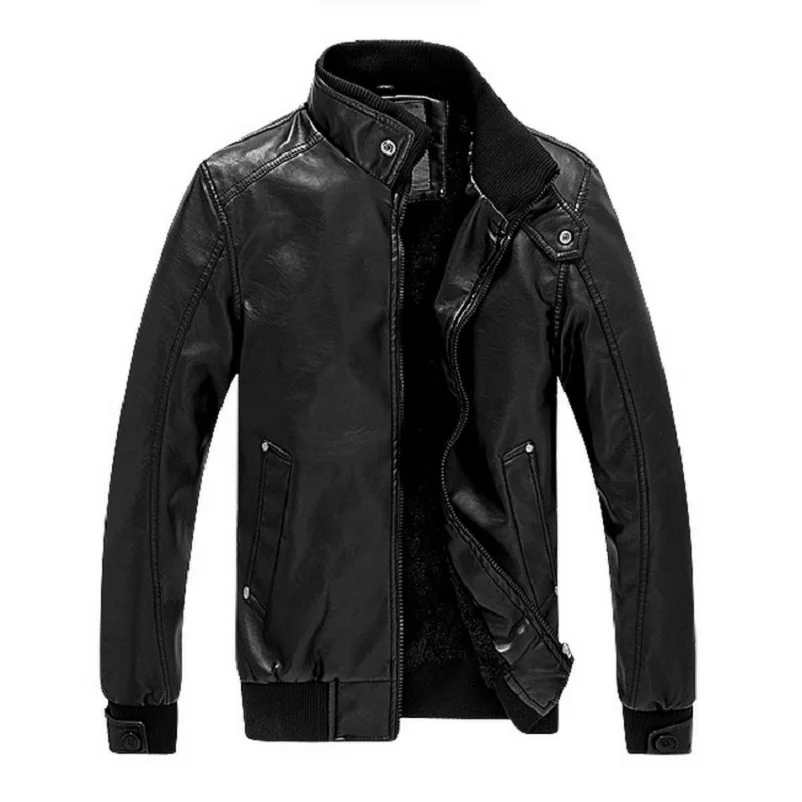 Мужская кожаная куртка Толстая Теплая Флисовая мотоциклетная из искусственной