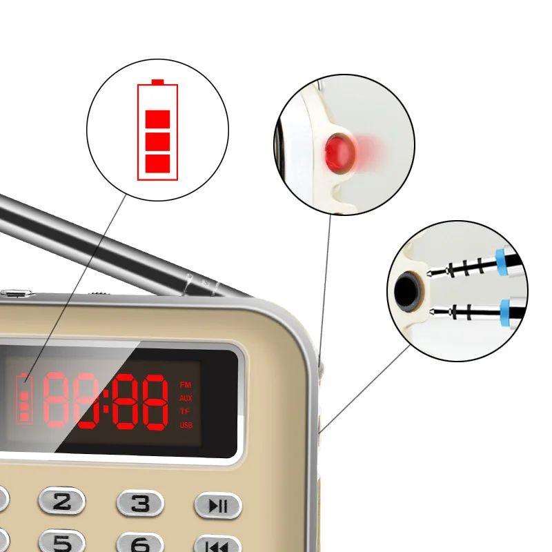 Y 619 мини FM радио dab radyo динамик USB Перезаряжаемый музыкальный плеер Поддержка TF/SD