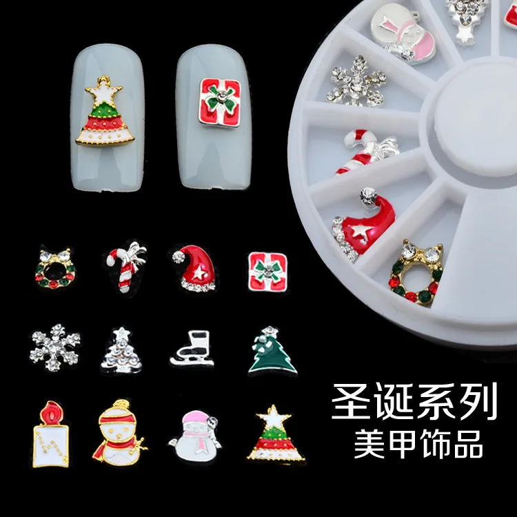 

3set Nail Decoration Wholesale Nail Turret Christmas Series Snow Christmas Gift 12 Checked Alloy Turret