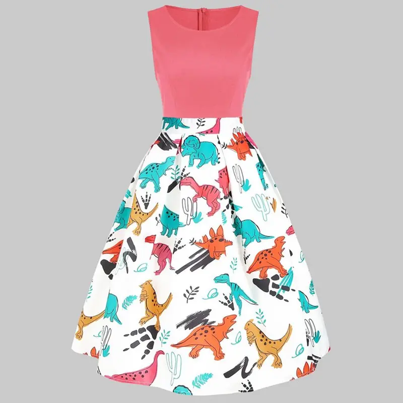 Женское винтажное платье без рукавов с принтом животных милые вечерние